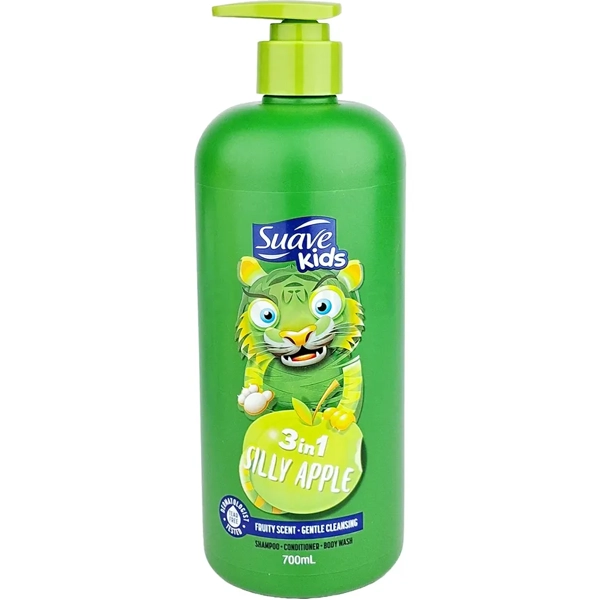 شامپو بچه سواو کیدز سیب سبز 3 کاره (شامپو و نرم کننده و شامپو بدن کودک) 700 میل | SUAVE kids shampoo 3 in 1 Silly Apple 700ml